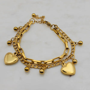 Double Chain Heart Charms Bracelet