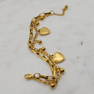 Double Chain Heart Charms Bracelet