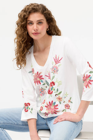 Junie 3/4 Sleeve Trapunto V-Neck Tee