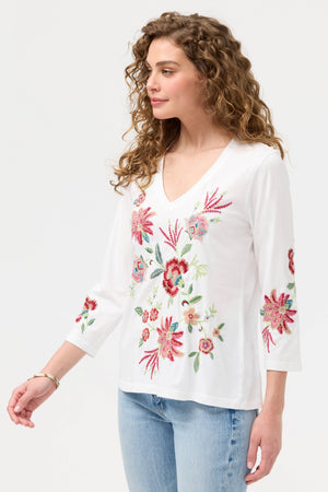 Junie 3/4 Sleeve Trapunto V-Neck Tee