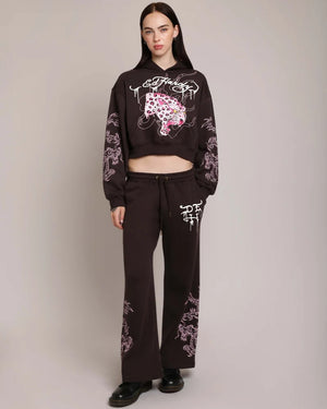 Pink Leopard Cropped Hoodie