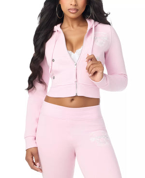 Big T Crystal Horseshoe Shrunken Zip Hoodie