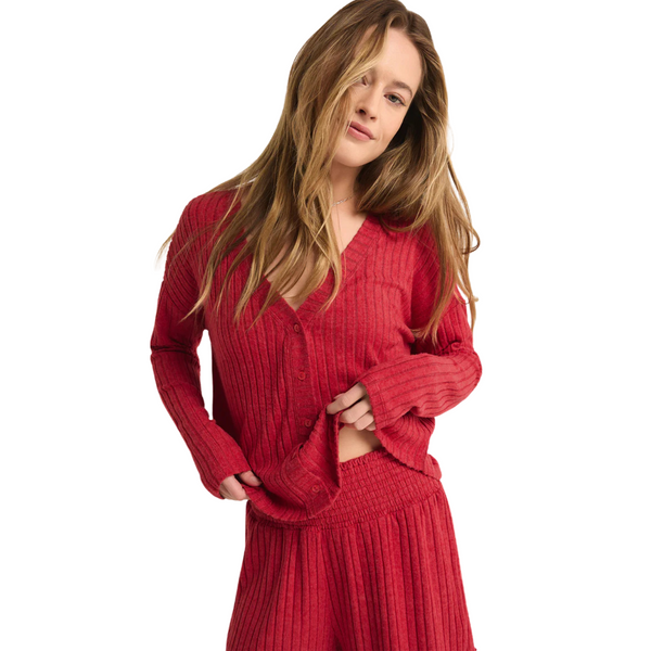 Mara Long Sleeve Cardigan Top Red