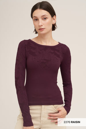 Floral Lace Yoke Ribbed Top