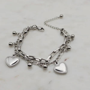Double Chain Heart Charms Bracelet