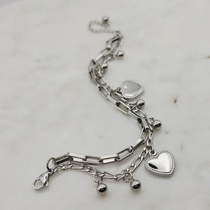 Double Chain Heart Charms Bracelet