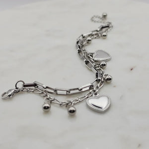 Double Chain Heart Charms Bracelet