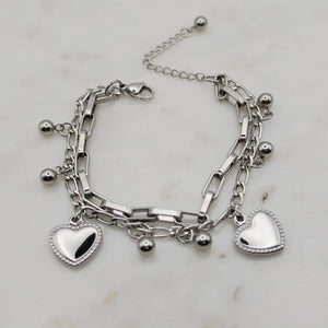 Double Chain Heart Charms Bracelet