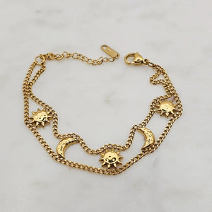 Moon Sun Double Chain Bracelet