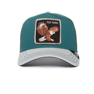 Green and gray baseball cap with an embroidered eagle and 