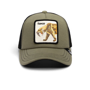 Olive green trucker cap with tiger patch and 