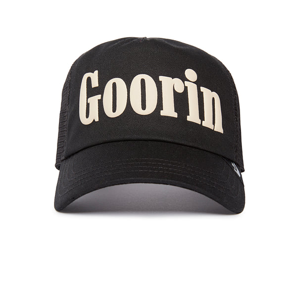 Black baseball cap with "GOORIN" text on front, white background.