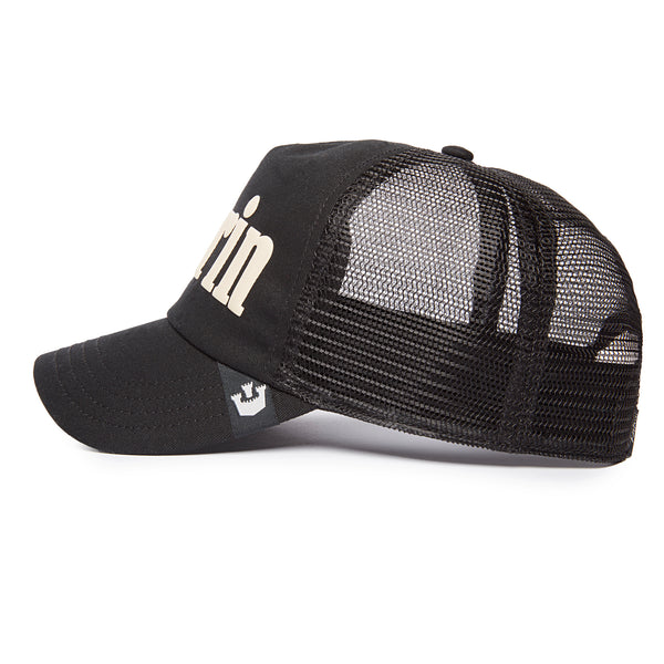 Black baseball cap with "GOORIN" text on front, white background.