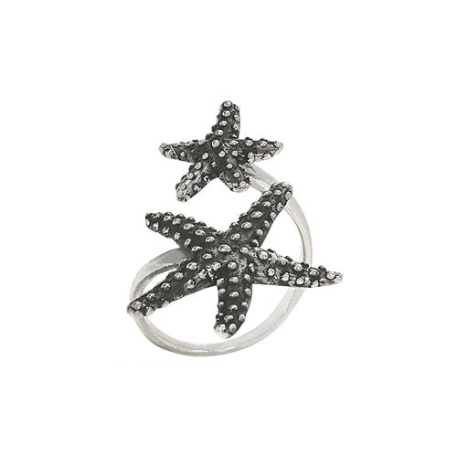 Two Granulated Starfish Wrap Ring