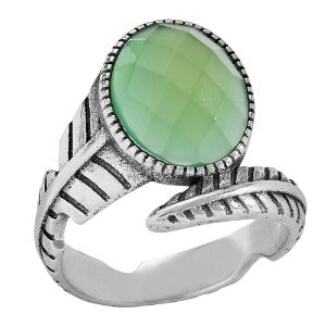Faceted Light Green Agate Leaf Ring