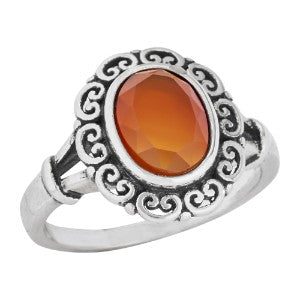 Faceted Carnelian Ring w/Scrolled Frame