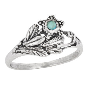 Round Turquoise Leafy Ring